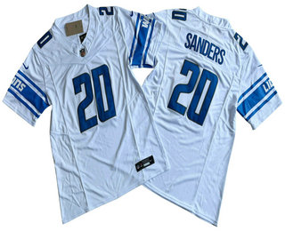 Men's Detroit Lions #20 Barry Sanders White 2023 FUSE Vapor Limited Stitched Jersey