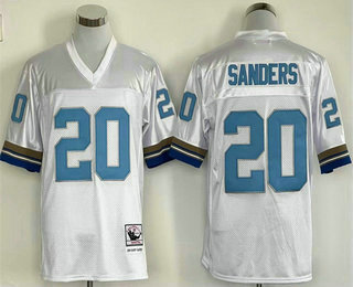 Men's Detroit Lions #20 Barry Sanders White Throwback Stitched Jersey