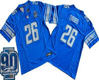 Men's Detroit Lions #26 Jahmyr Gibbs Limited Blue 90th Season FUSE Vapor Jersey