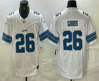 Men's Detroit Lions #26 Jahmyr Gibbs Limited White 2024 FUSE Vapor Jersey