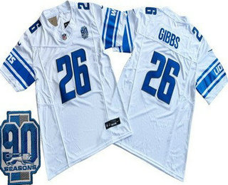 Men's Detroit Lions #26 Jahmyr Gibbs Limited White 90th Season FUSE Vapor Jersey