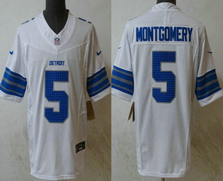 Men's Detroit Lions #5 David Montgomery Limited White 2024 FUSE Vapor Jersey