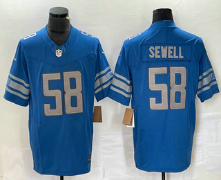 Men's Detroit Lions #58 Penei Sewell Blue 2023 FUSE Vapor Limited Stitched Jersey