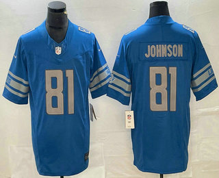 Men's Detroit Lions #81 Calvin Johnson Blue 2023 FUSE Vapor Limited Stitched Jersey