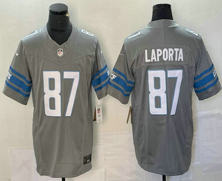 Men's Detroit Lions #87 Sam Laporta Grey 2023 FUSE Vapor Limited Stitched Jersey