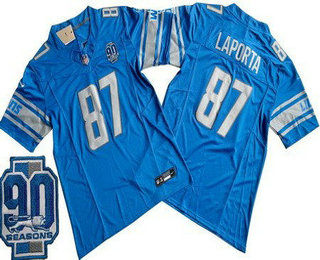 Men's Detroit Lions #87 Sam Laporta Limited Blue 90th Season FUSE Vapor Jersey