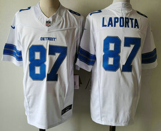 Men's Detroit Lions #87 Sam Laporta Limited White 2024 FUSE Vapor Jersey