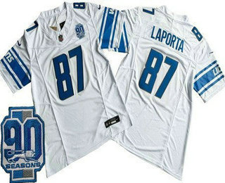 Men's Detroit Lions #87 Sam Laporta Limited White 90th Season FUSE Vapor Jersey