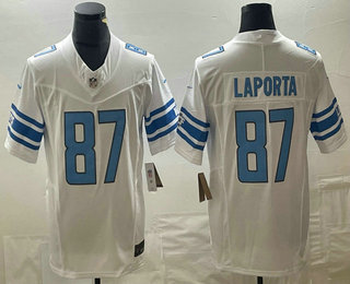 Men's Detroit Lions #87 Sam Laporta White 2023 FUSE Vapor Limited Stitched Jersey