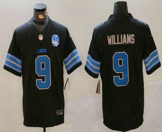 Men's Detroit Lions #9 Jameson Williams Black 2024 FUSE 90th Patch Vapor Limited Stitched Jersey