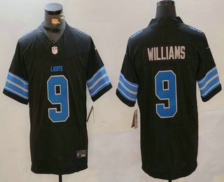 Men's Detroit Lions #9 Jameson Williams Black 2024 FUSE Vapor Limited Stitched Jersey