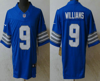 Men's Detroit Lions #9 Jameson Williams Blue 2024 FUSE Vapor Limited Stitched Jersey