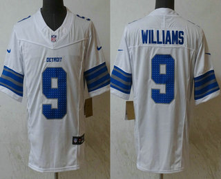 Men's Detroit Lions #9 Jameson Williams White 2024 FUSE Vapor Limited Stitched Jersey