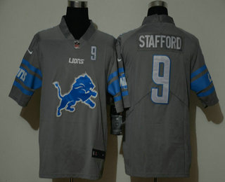 Men's Detroit Lions #9 Matthew Stafford Grey 2020 NEW Team Logo Number Vapor Untouchable Stitched NFL Nike Limited Jersey