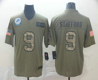 Men's Detroit Lions #9 Matthew Stafford Olive Camo 2019 Salute To Service Stitched NFL Nike Limited Jersey