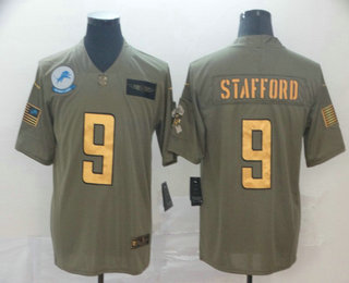 Men's Detroit Lions #9 Matthew Stafford Olive Gold 2019 Salute To Service Stitched NFL Nike Limited Jersey