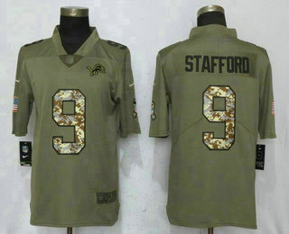 Men's Detroit Lions #9 Matthew Stafford Olive With Camo 2017 Salute To Service Stitched NFL Nike Limited Jersey