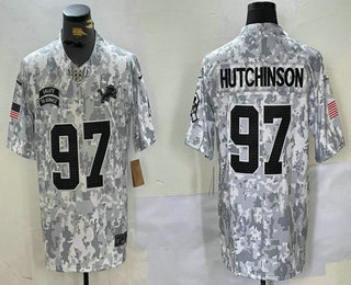 Men's Detroit Lions #97 Aidan Hutchinson 2024 FUSE Arctic Camo Salute to Service Limited Stitched Jersey