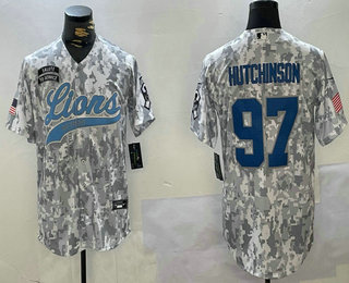 Men's Detroit Lions #97 Aidan Hutchinson Arctic Camo 2024 Salute to Service Stitched Baseball Jersey