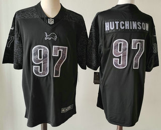 Men's Detroit Lions #97 Aidan Hutchinson Black Reflective Limited Stitched Football Jersey