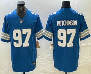 Men's Detroit Lions #97 Aidan Hutchinson Limited Blue 2024 FUSE Vapor Jersey