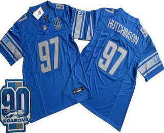 Men's Detroit Lions #97 Aidan Hutchinson Limited Blue 90th Season FUSE Vapor Jersey