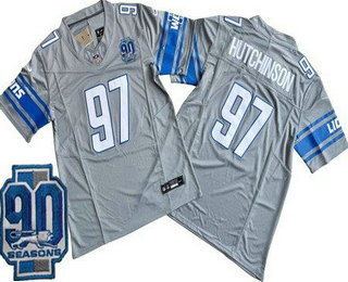 Men's Detroit Lions #97 Aidan Hutchinson Limited Gray 90th Season FUSE Vapor Jersey