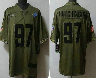 Men's Detroit Lions #97 Aidan Hutchinson Limited Olive 2022 Salute To Service Jersey