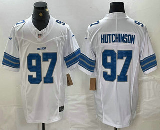 Men's Detroit Lions #97 Aidan Hutchinson Limited White 2024 FUSE Vapor Jersey