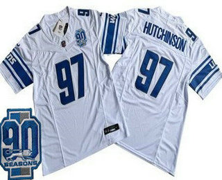 Men's Detroit Lions #97 Aidan Hutchinson Limited White 90th Season FUSE Vapor Jersey