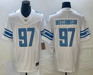 Men's Detroit Lions #97 Aidan Hutchinson White 2023 FUSE Vapor Limited Stitched Jersey