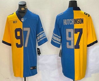 Men's Detroit Lions #97 Aidan Hutchinson Yellow Blue Split Vapor Limited Stitched Jersey