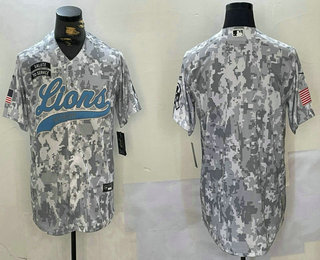 Men's Detroit Lions Blank Arctic Camo 2024 Salute to Service Stitched Baseball Jersey