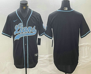 Men's Detroit Lions Blank Black With Patch Cool Base Stitched Baseball Jersey