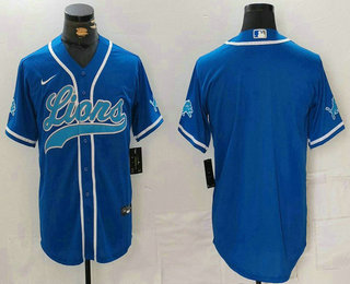 Men's Detroit Lions Blank Blue Cool Base Stitched Baseball Jersey