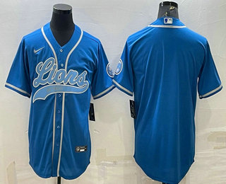 Men's Detroit Lions Blank Blue With Patch Cool Base Stitched Baseball Jersey