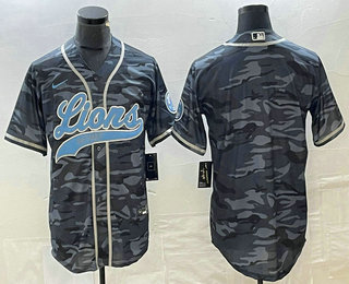 Men's Detroit Lions Blank Grey Camo With Patch Cool Base Stitched Baseball Jersey