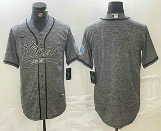 Men's Detroit Lions Blank Grey Gridiron With Patch Cool Base Stitched Baseball Jersey