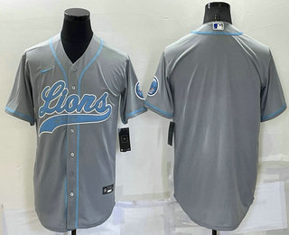 Men's Detroit Lions Blank Grey Stitched MLB Cool Base Nike Baseball Jersey