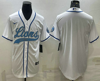 Men's Detroit Lions Blank White With Patch Cool Base Stitched Baseball Jersey