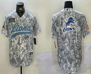 Men's Detroit Lions Team Logo Arctic Camo 2024 Salute to Service Stitched Baseball Jersey