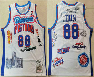 Men's Detroit Piston #88 Don Big Sean X Limited Edition White Throwback Jersey