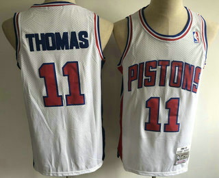 Men's Detroit Pistons #11 Isiah Thomas White 1988-89 Hardwood Classics Soul Swingman Throwback Jersey
