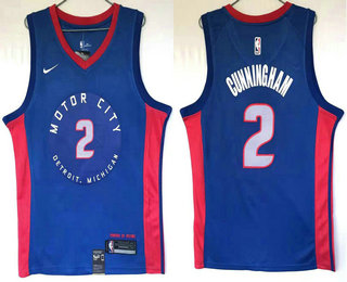 Men's Detroit Pistons #2 Cade Cunningham Blue 2021 City Edition Swingman Stitched NBA Jersey