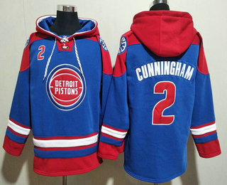 Men's Detroit Pistons #2 Cade Cunningham Blue Red Lace Up Pullover Hoodie