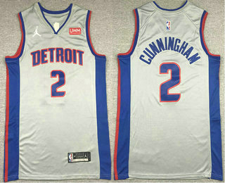 Men's Detroit Pistons #2 Cade Cunningham Grey 2021 Brand Jordan Swingman Stitched Jersey With Sponsor Logo