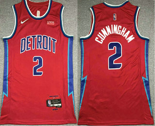Men's Detroit Pistons #2 Cade Cunningham Red Nike Diamond 2022 City Edition Swingman Stitched Jersey With Sponsor