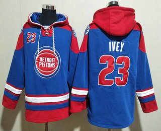 Men's Detroit Pistons #23 Jaden Ivey Blue Red Lace Up Pullover Hoodie