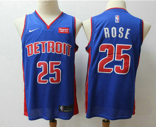 Men's Detroit Pistons #25 Derrick Rose New Blue 2019 Nike Swingman Stitched NBA Jersey With The Sponsor Logo