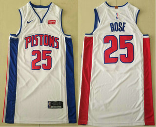 Men's Detroit Pistons #25 Derrick Rose White 2019 Nike Authentic Stitched NBA Jersey With The Sponsor Logo